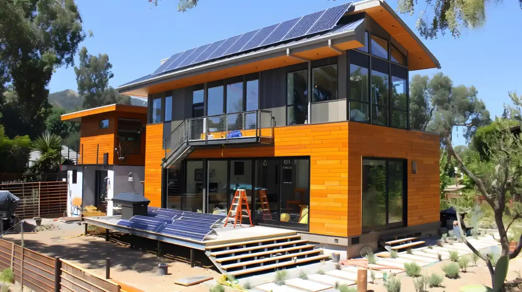 modern sustainable home with solar panels wooden siding - Prefab Davao